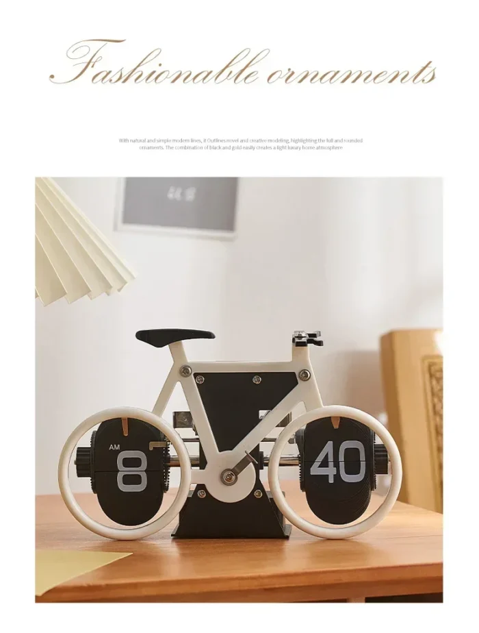 Bicycle Modern Artificial Flip Down Page Desk Clock Retro Flip Table Clock Stainless Steel Mechanical Automatic Clock Home Decor – Image 6