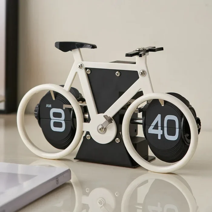 Bicycle Modern Artificial Flip Down Page Desk Clock Retro Flip Table Clock Stainless Steel Mechanical Automatic Clock Home Decor – Image 4