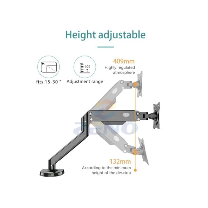 ZENO M8 Single Monitor arm for 17″ – 32″ Full Motion Height Swivel Tilt Rotation Adjustable Monitor Arm – Image 3