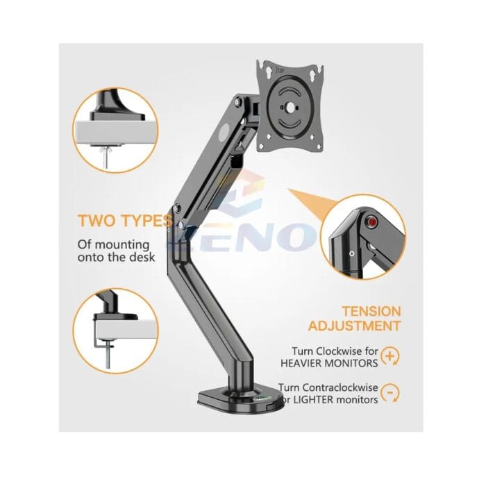 ZENO M8 Single Monitor arm for 17″ – 32″ Full Motion Height Swivel Tilt Rotation Adjustable Monitor Arm – Image 4