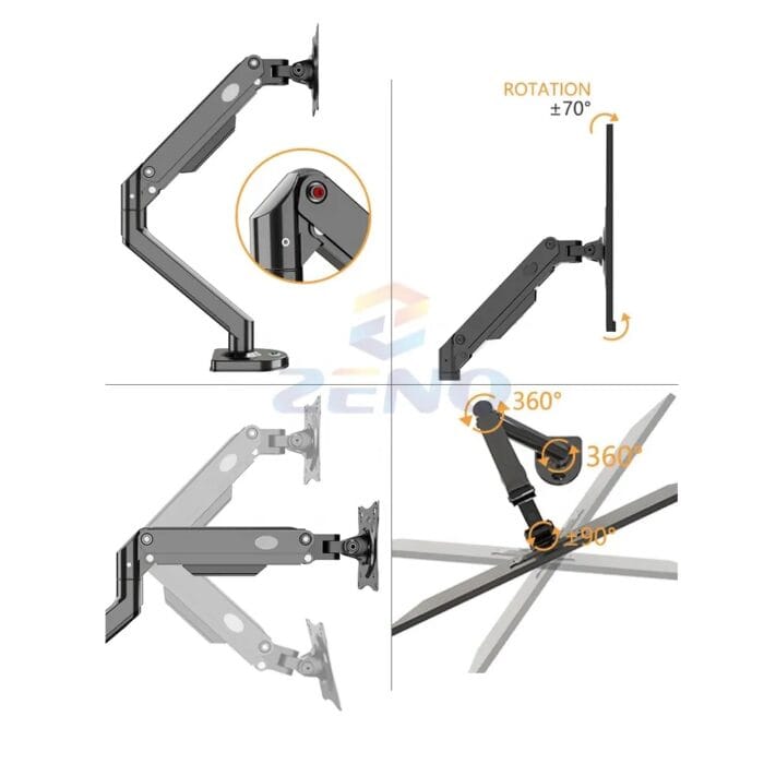 ZENO M8 Single Monitor arm for 17″ – 32″ Full Motion Height Swivel Tilt Rotation Adjustable Monitor Arm – Image 5